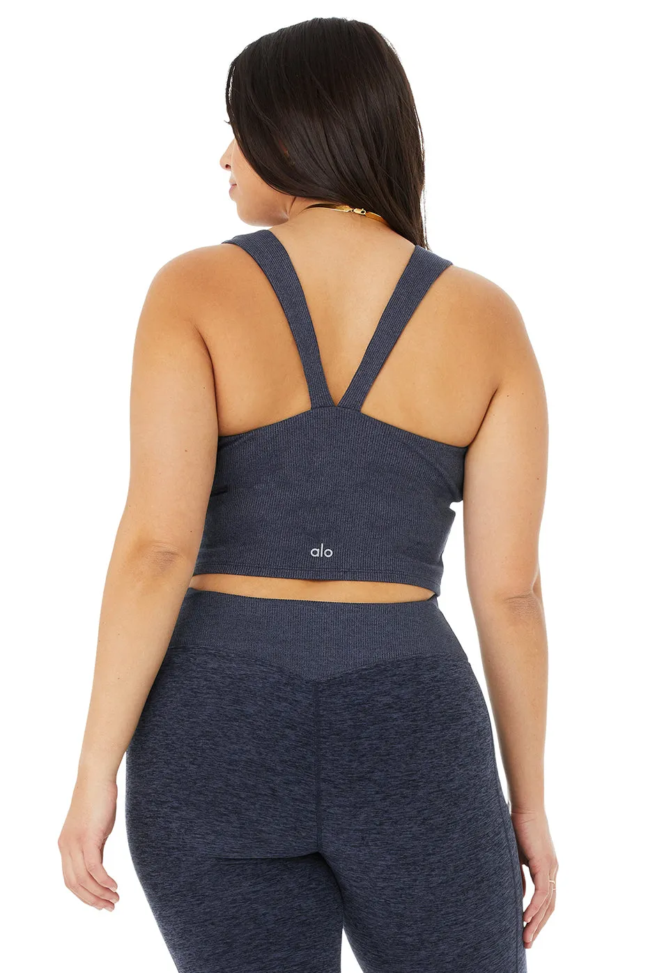 Alosoft Ribbed Chic Bra Tank - Rich Navy Heather
