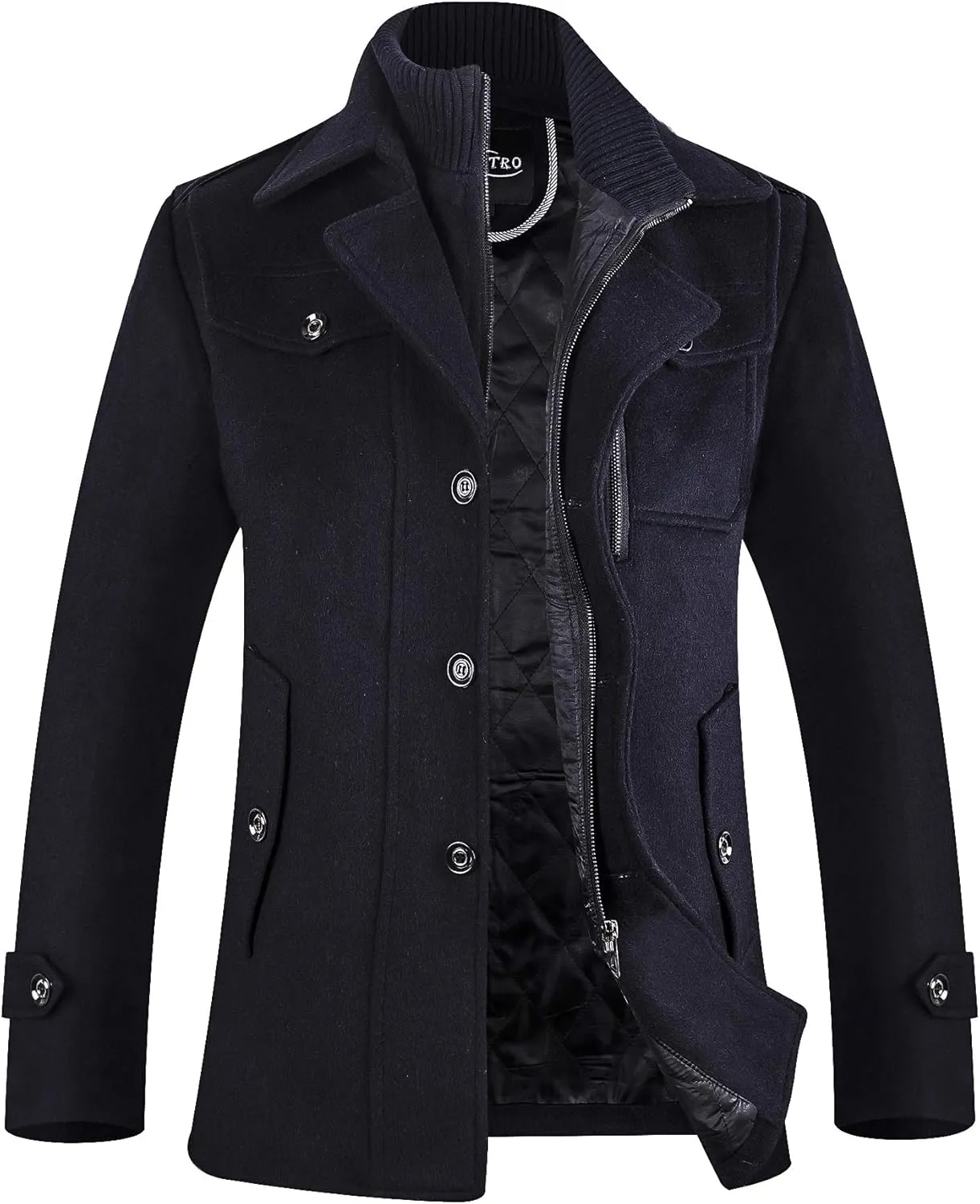 APTRO Men's Pea Coat Wool Jacket Windbreaker Single Breasted Winter Coat