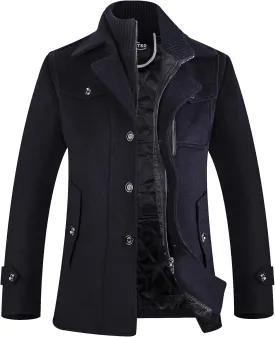 APTRO Men's Pea Coat Wool Jacket Windbreaker Single Breasted Winter Coat