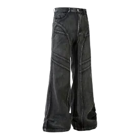 'Augmented' Wide Leg Flared Stacked Denim Jeans