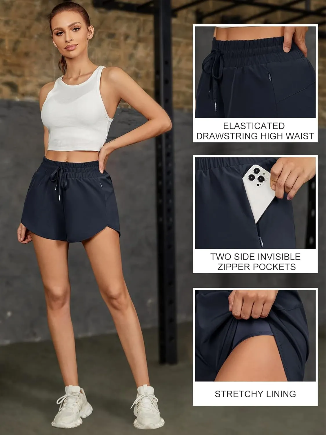 BMJL Women's Running Shorts High Waisted Athletic Shorts Summer Gym Workout Short with Zipper Pockets
