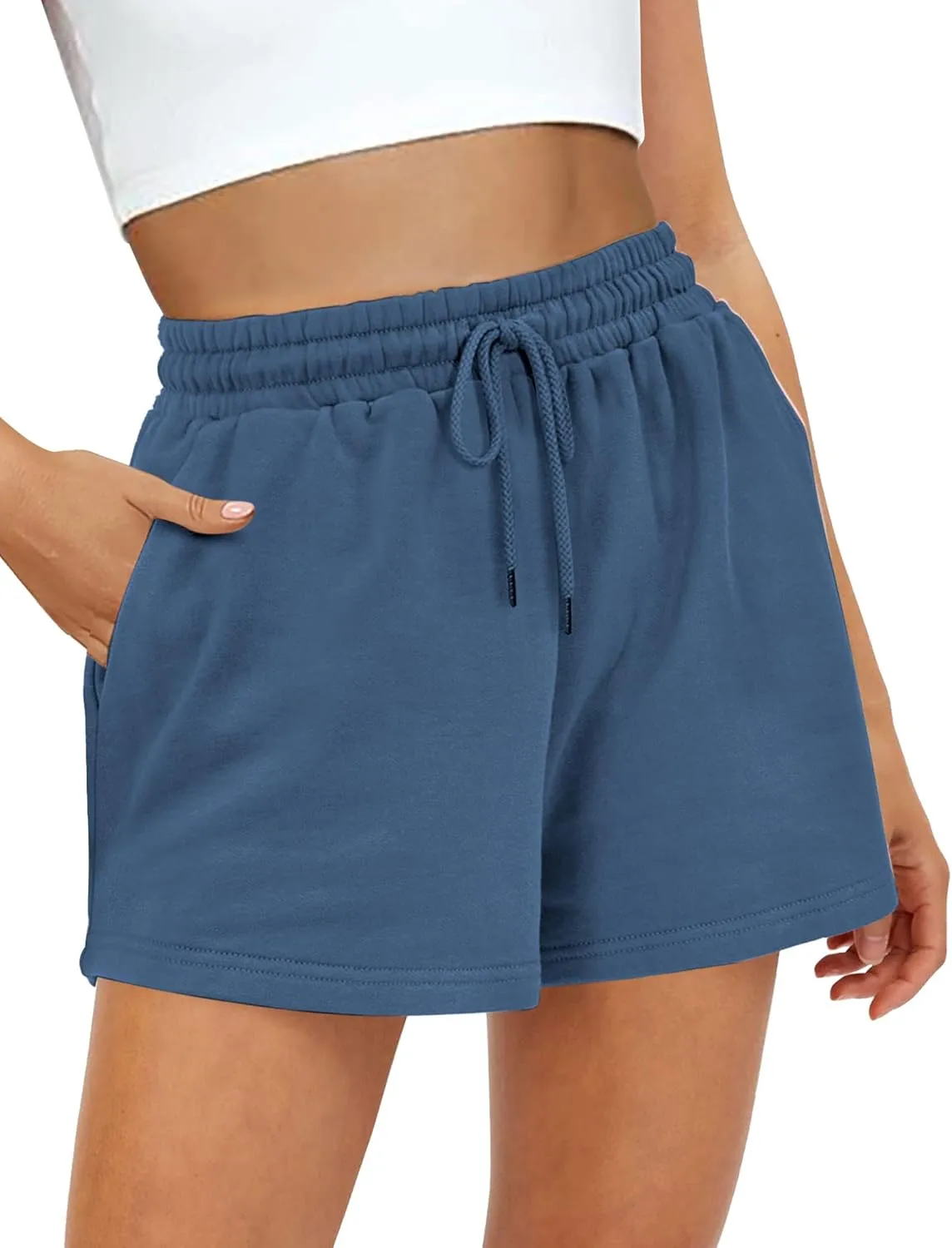 Buauty Women's Sweat Shorts SweatShorts Summer Lounge Cotton Drawstring Cute Fleece Athletic Running Shorts with Pockets