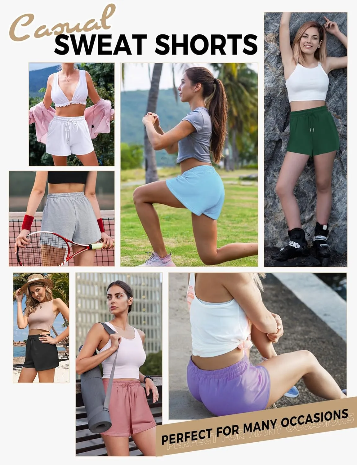 Buauty Women's Sweat Shorts SweatShorts Summer Lounge Cotton Drawstring Cute Fleece Athletic Running Shorts with Pockets