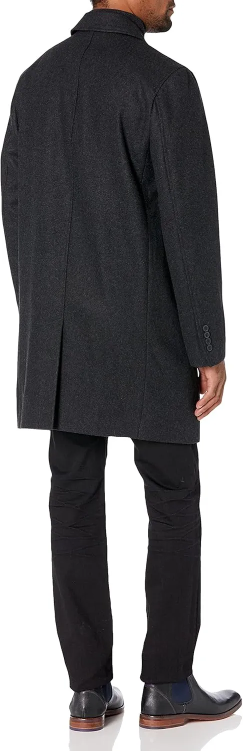 Cole Haan Mens Melton Wool Notched Collar Coat With Welt Body Pockets