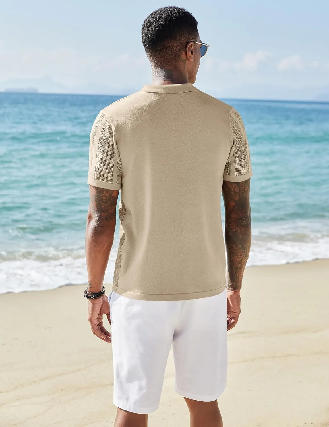 COOFANDY Men's Knit Shirts Short Sleeve Button Down Polo Shirt Vintage Casual Beach Shirt Summer Tops