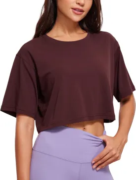 CRZ YOGA Women's Pima Cotton Workout Crop Tops Short Sleeve Yoga Shirts Casual Athletic Running T-Shirts