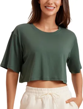 CRZ YOGA Women's Pima Cotton Workout Crop Tops Short Sleeve Yoga Shirts Casual Athletic Running T-Shirts