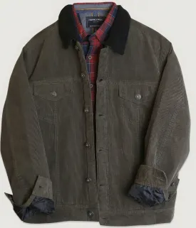 Dark Olive Green Casual Corduroy Lined Trucker Jacket