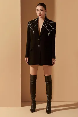 Dearie Straight V-Neck Polyester Spandex Blazer