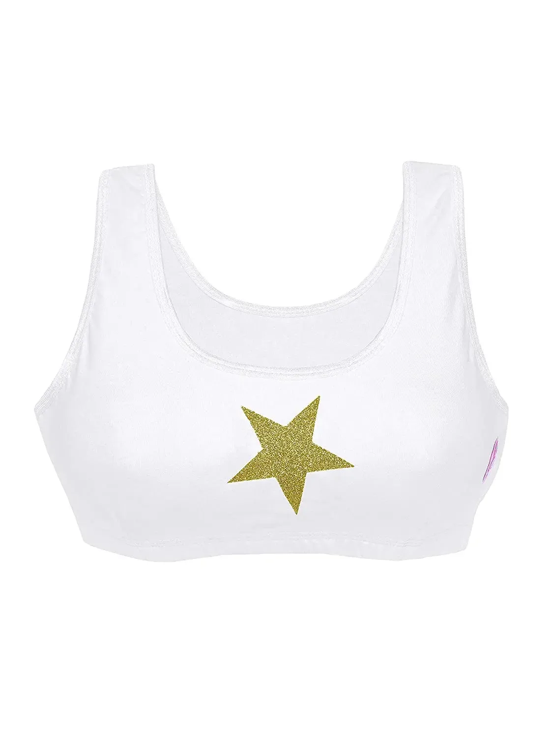 Double-layer Broad Strap Cotton Sports Bra | Everyday Bra For Young Women | Printed White & Solid Black Bra Pack of 2