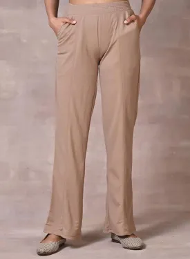 Esha Beige Modal Linen Relaxed Fit Pants for Women