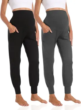 Foucome Women's Maternity Pants Stretchy Jogger Sweatpants Comfy Casual Pregnancy Workout Lounge Pants with Pockets