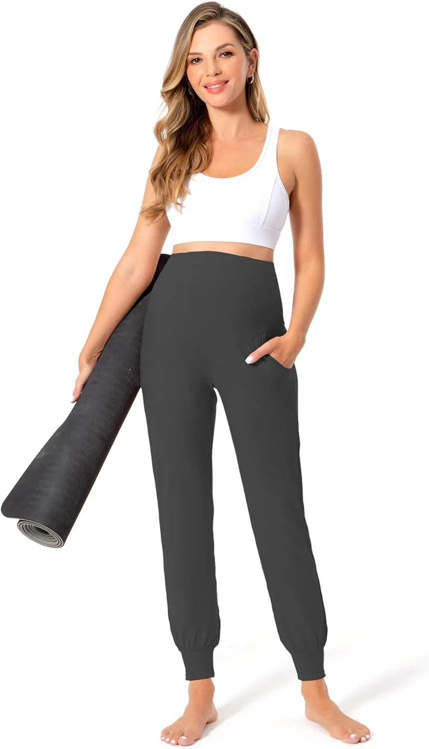 Foucome Women's Maternity Pants Stretchy Jogger Sweatpants Comfy Casual Pregnancy Workout Lounge Pants with Pockets