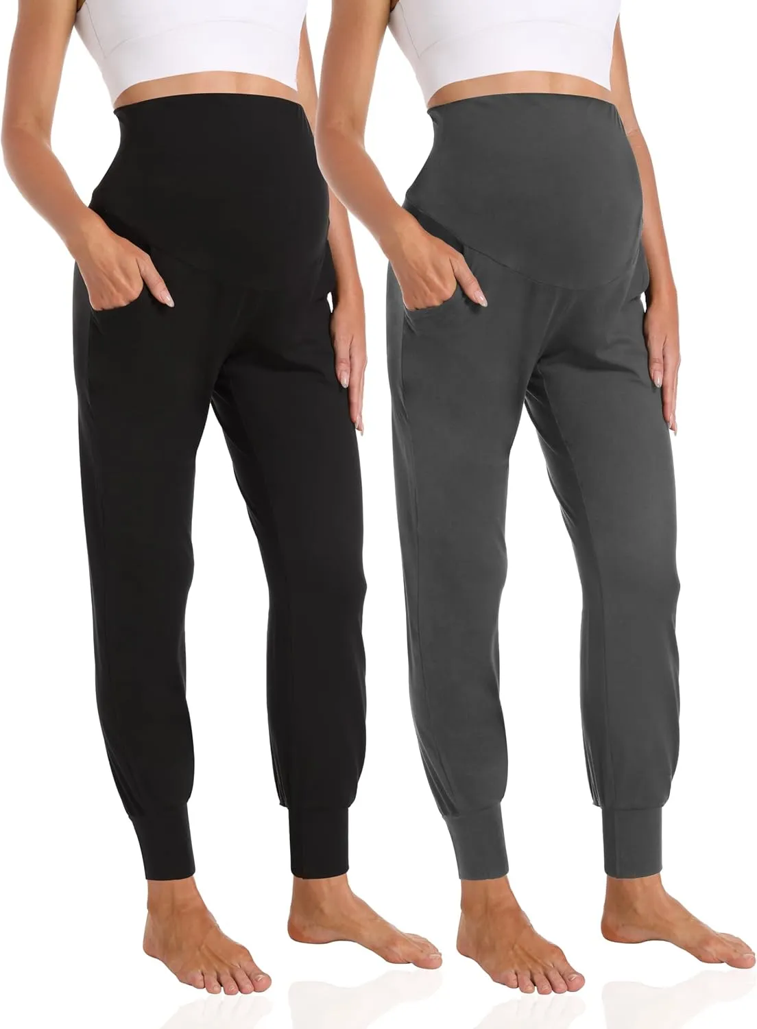Foucome Women's Maternity Pants Stretchy Jogger Sweatpants Comfy Casual Pregnancy Workout Lounge Pants with Pockets