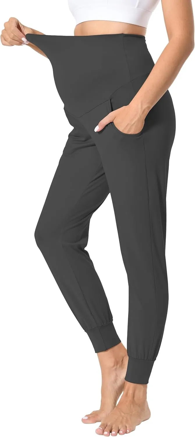 Foucome Women's Maternity Pants Stretchy Jogger Sweatpants Comfy Casual Pregnancy Workout Lounge Pants with Pockets