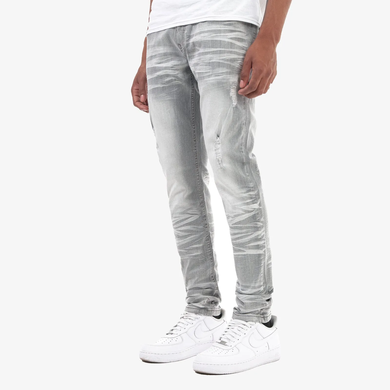 GREY JEANS W/ RIPS & STRETCH