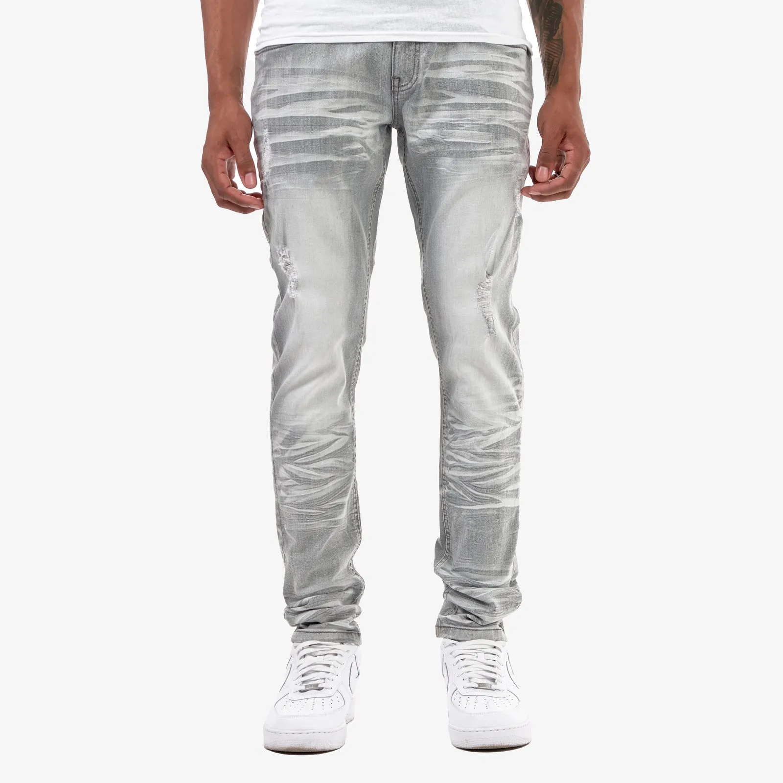GREY JEANS W/ RIPS & STRETCH