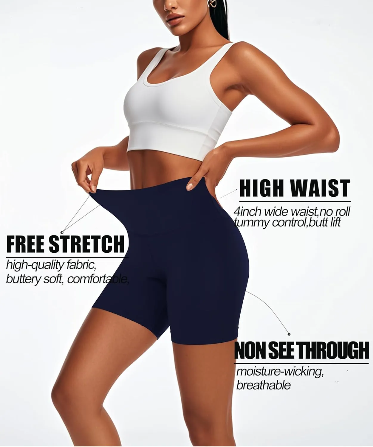 High Waisted Workout Biker Shorts for Women-5" Tummy Control Athletic Running Gym Yoga Spandex Shorts