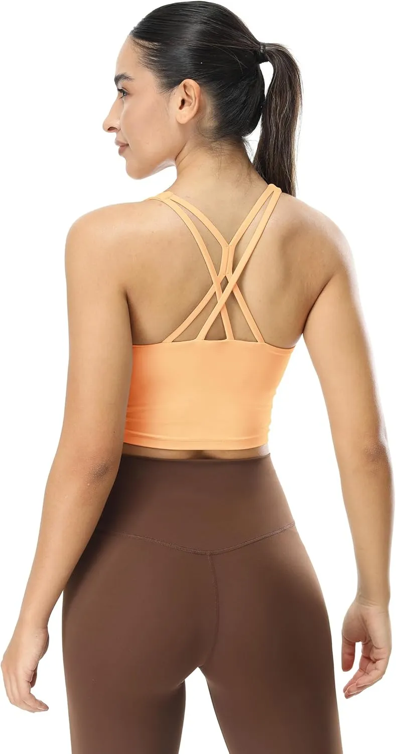 icyzone V Neck Sports Bra for Women, Criss Cross Back Padded Workout Fitness Exercise Running Crop Tank Tops Yoga Bra