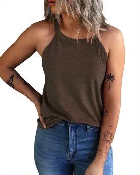 KINLONSAIR Women's Summer Sleeveless Halter Tee Shirts Crew Neck Workout Tank Tops Casual Plain Cami Shirts