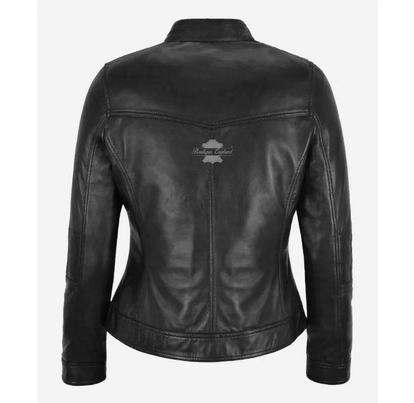 LMVP Black Leather Jacket Ladies Classic Elegant Casual Jacket