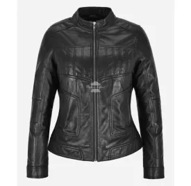LMVP Black Leather Jacket Ladies Classic Elegant Casual Jacket