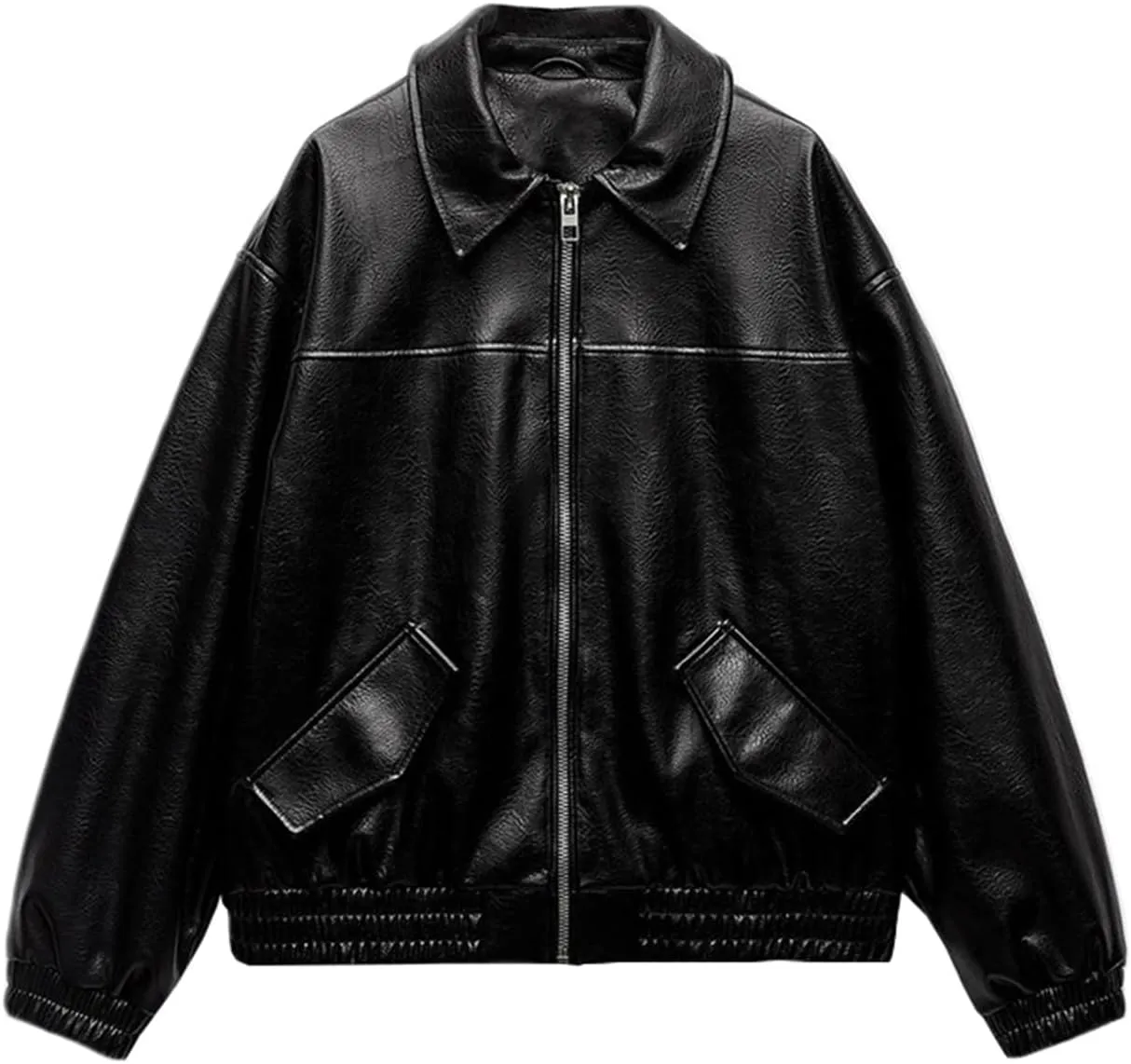 LY VAREY LIN Womens Faux Leather Jacket Long Sleeve Zip Up Casual Bomber Motorcycle Biker Coat
