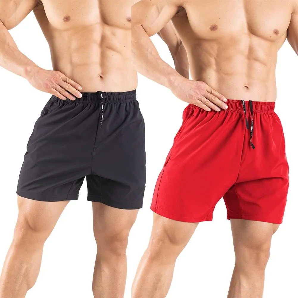 Men's 5" Running Shorts 2 Pack Quick Dry Athletic Workout Gym Shorts with Zipper Pockets