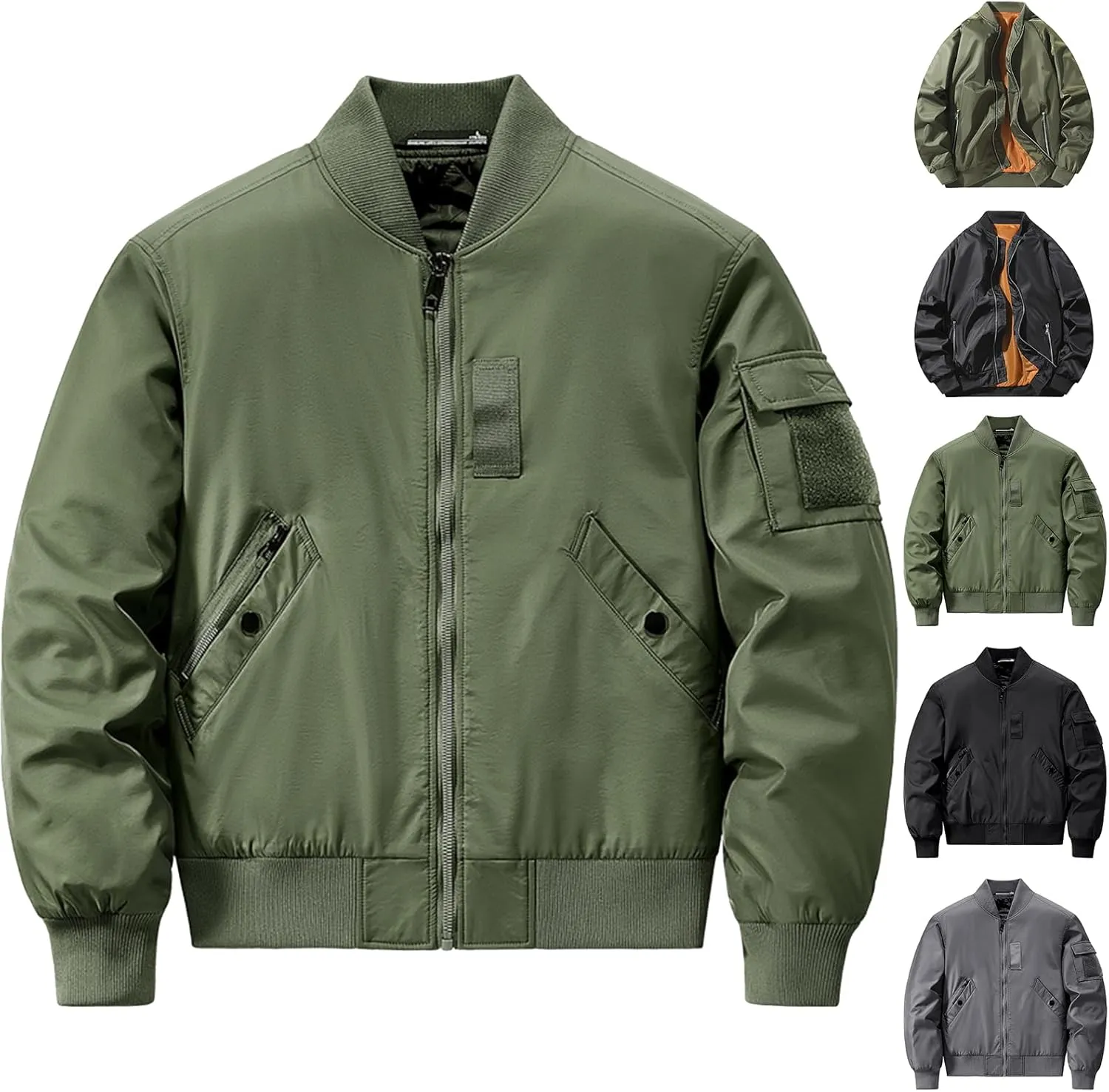 Men's Bomber JacketCausal Oversized Winter Bomber Jacket Men Warm Big and Tall Elastic Cuff Windproof Quilted Jacket
