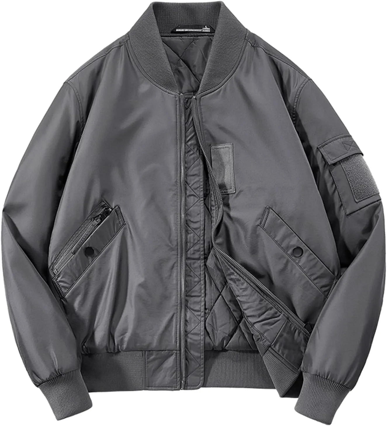 Men's Bomber JacketCausal Oversized Winter Bomber Jacket Men Warm Big and Tall Elastic Cuff Windproof Quilted Jacket