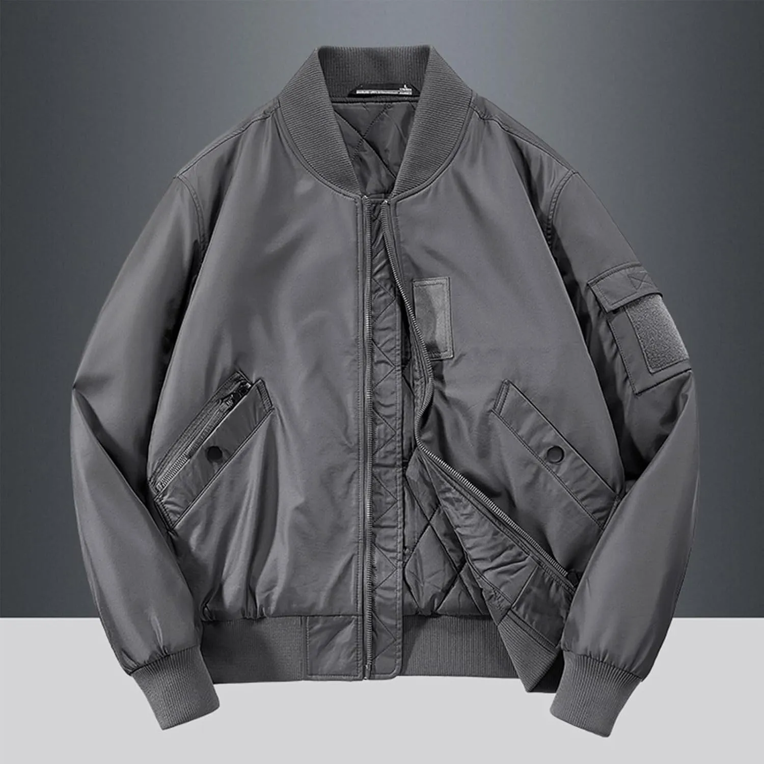 Men's Bomber JacketCausal Oversized Winter Bomber Jacket Men Warm Big and Tall Elastic Cuff Windproof Quilted Jacket