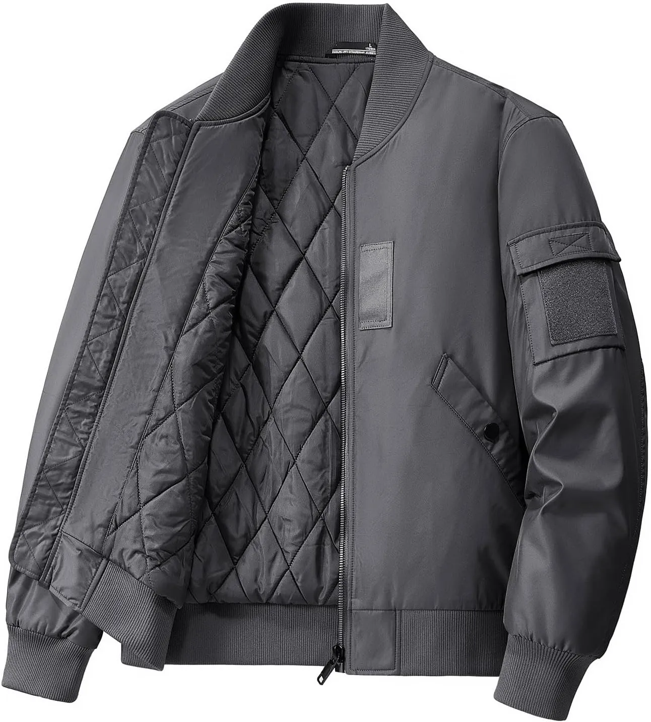 Men's Bomber JacketCausal Oversized Winter Bomber Jacket Men Warm Big and Tall Elastic Cuff Windproof Quilted Jacket
