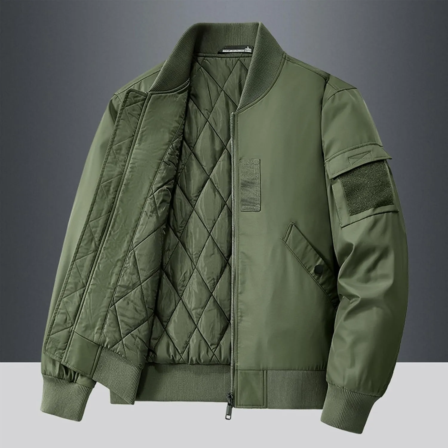 Men's Bomber JacketCausal Oversized Winter Bomber Jacket Men Warm Big and Tall Elastic Cuff Windproof Quilted Jacket