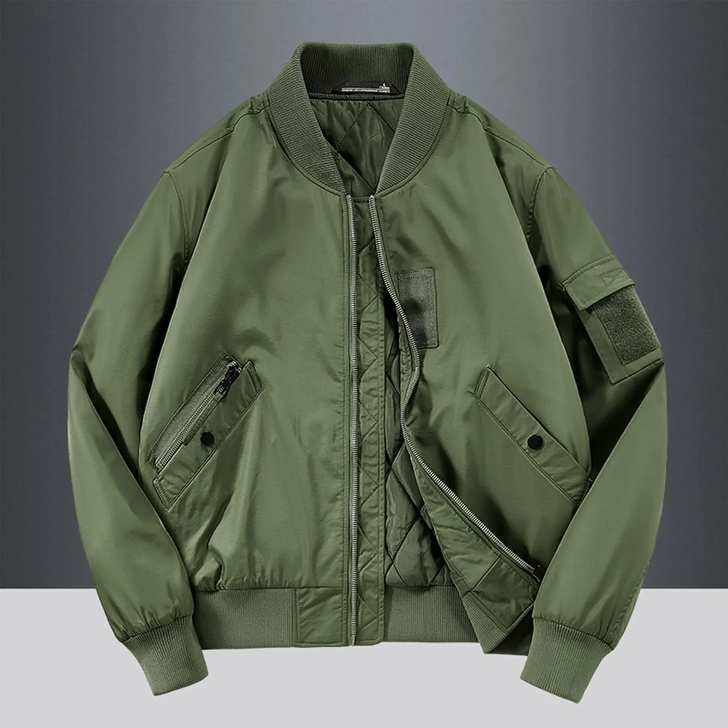 Men's Bomber JacketCausal Oversized Winter Bomber Jacket Men Warm Big and Tall Elastic Cuff Windproof Quilted Jacket