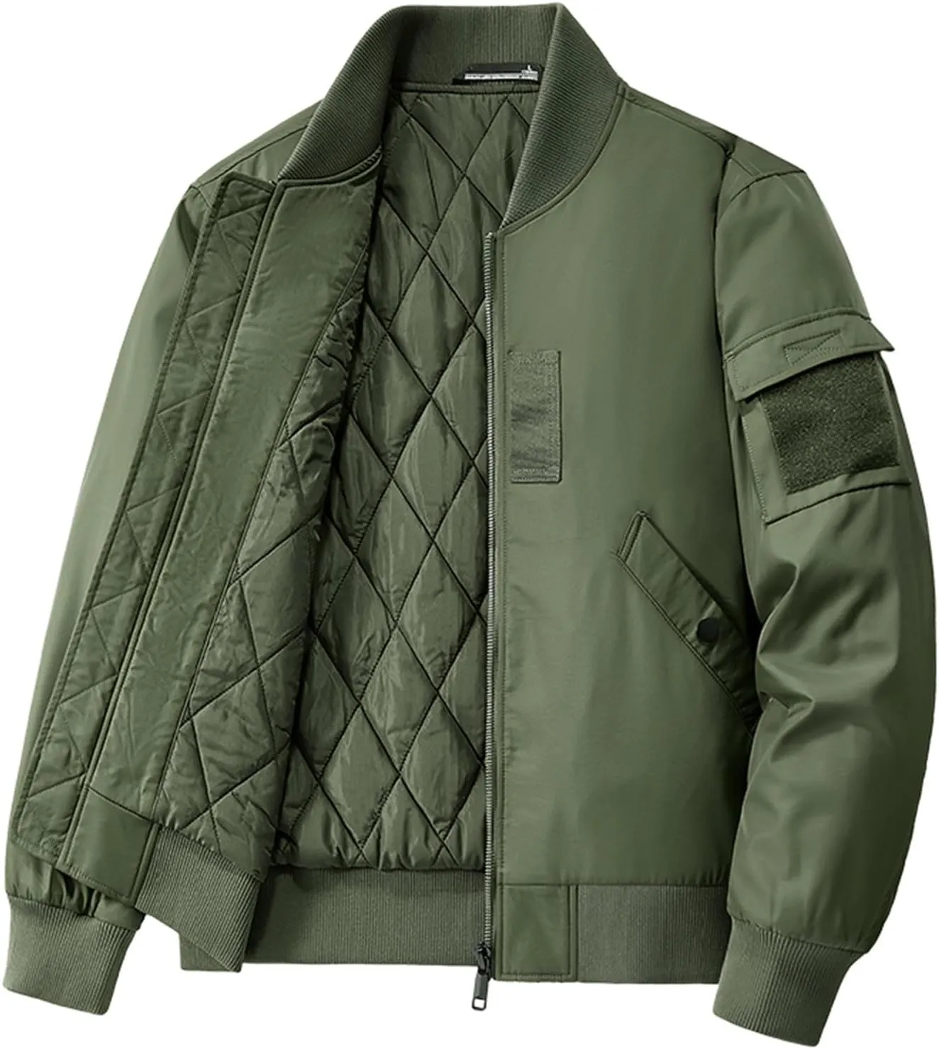 Men's Bomber JacketCausal Oversized Winter Bomber Jacket Men Warm Big and Tall Elastic Cuff Windproof Quilted Jacket