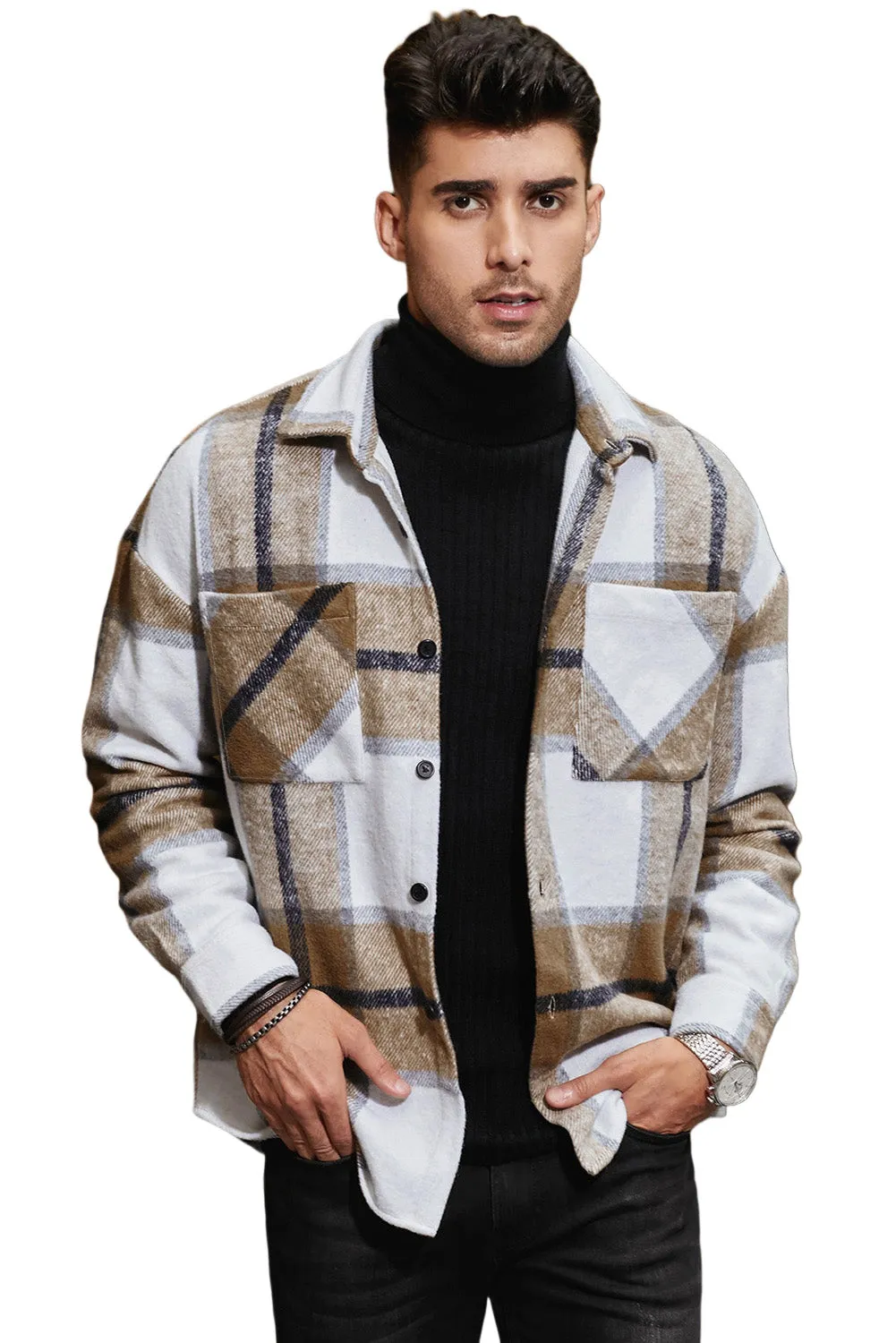 Men's Buffalo Plaid Print Long Sleeve Fleece Shirt