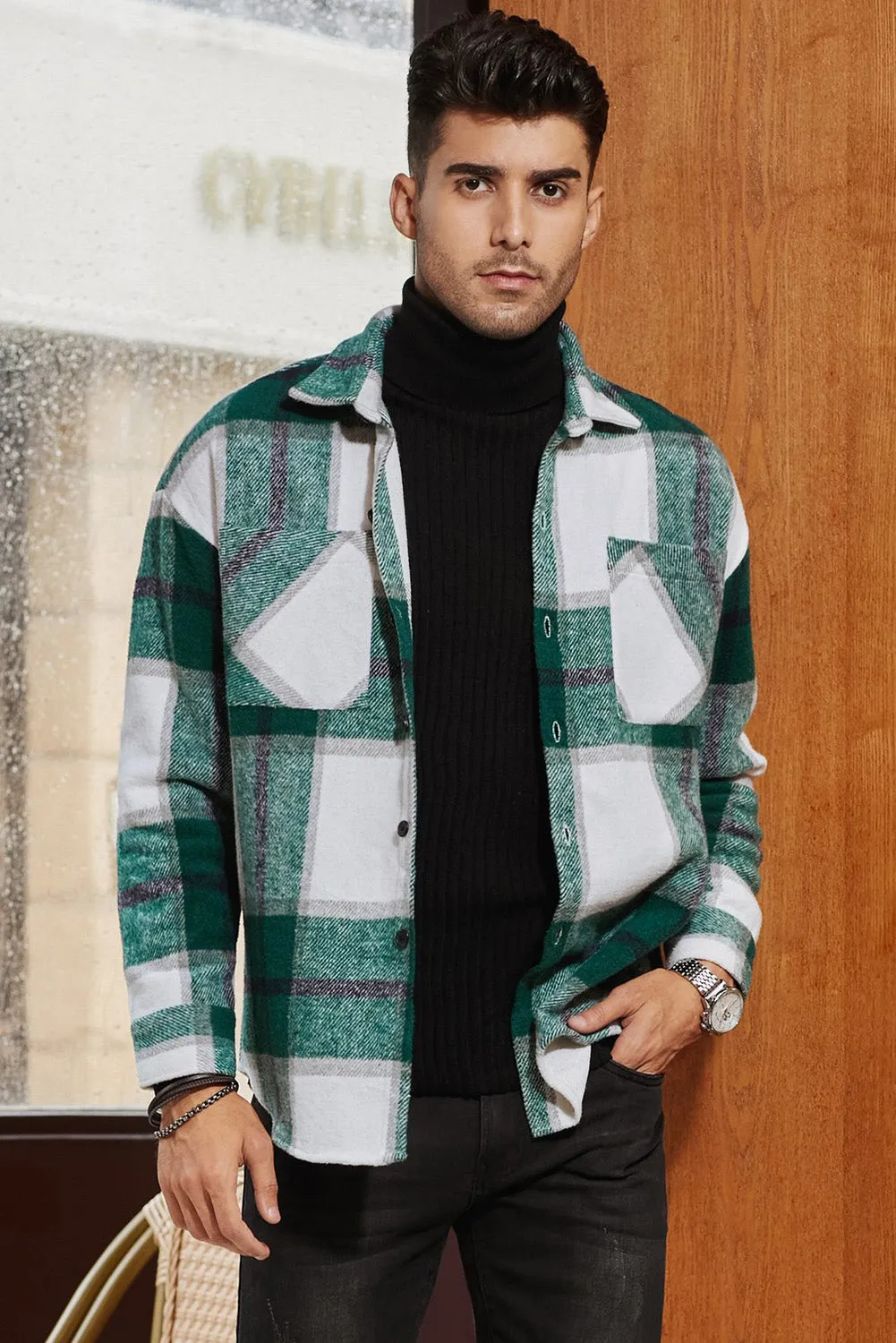 Men's Buffalo Plaid Print Long Sleeve Fleece Shirt