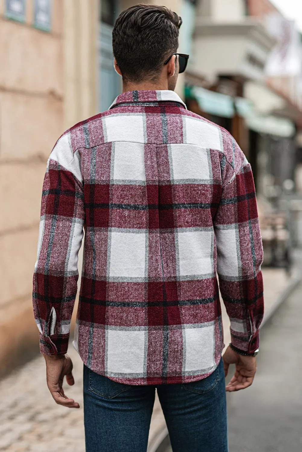 Men's Buffalo Plaid Print Long Sleeve Fleece Shirt