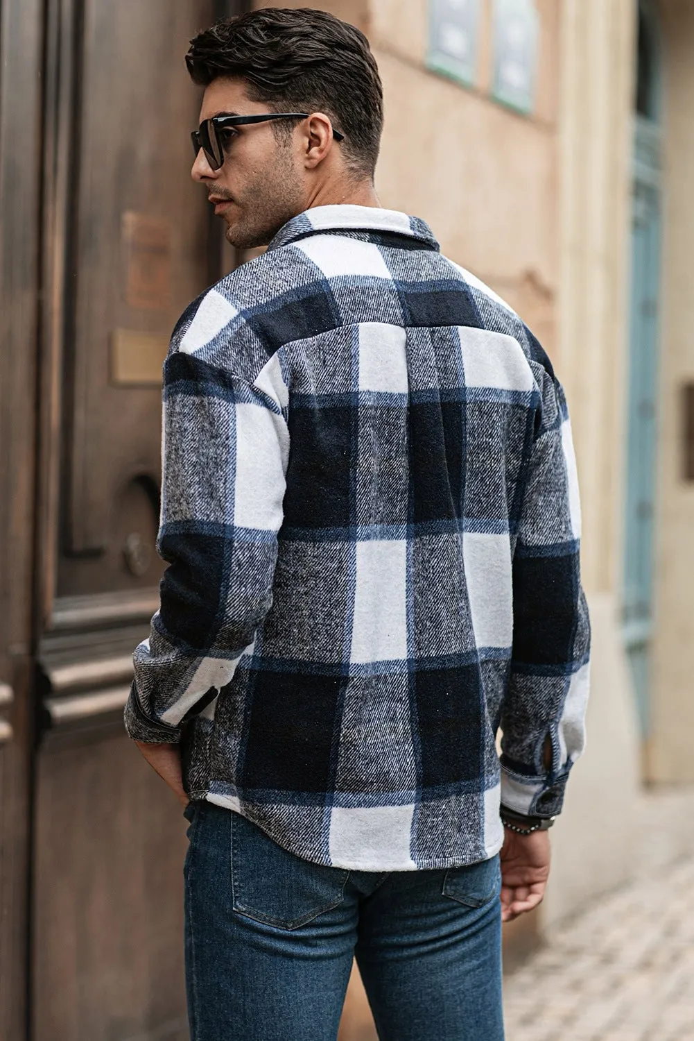 Men's Buffalo Plaid Print Long Sleeve Fleece Shirt