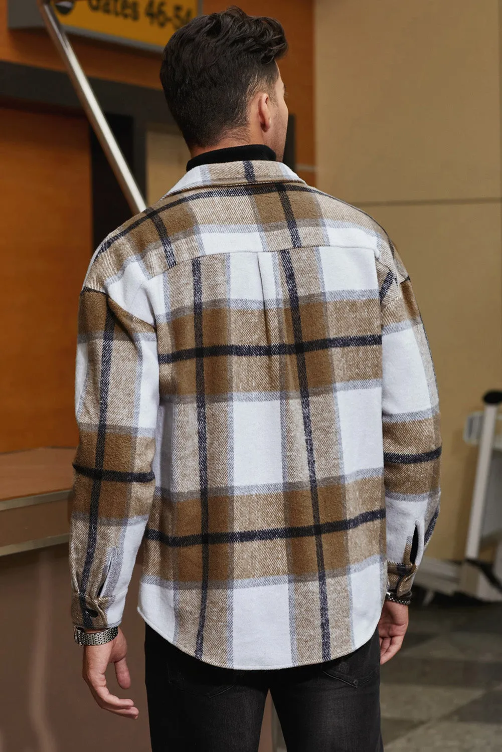 Men's Buffalo Plaid Print Long Sleeve Fleece Shirt