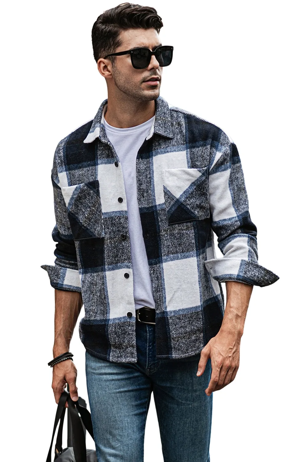 Men's Buffalo Plaid Print Long Sleeve Fleece Shirt