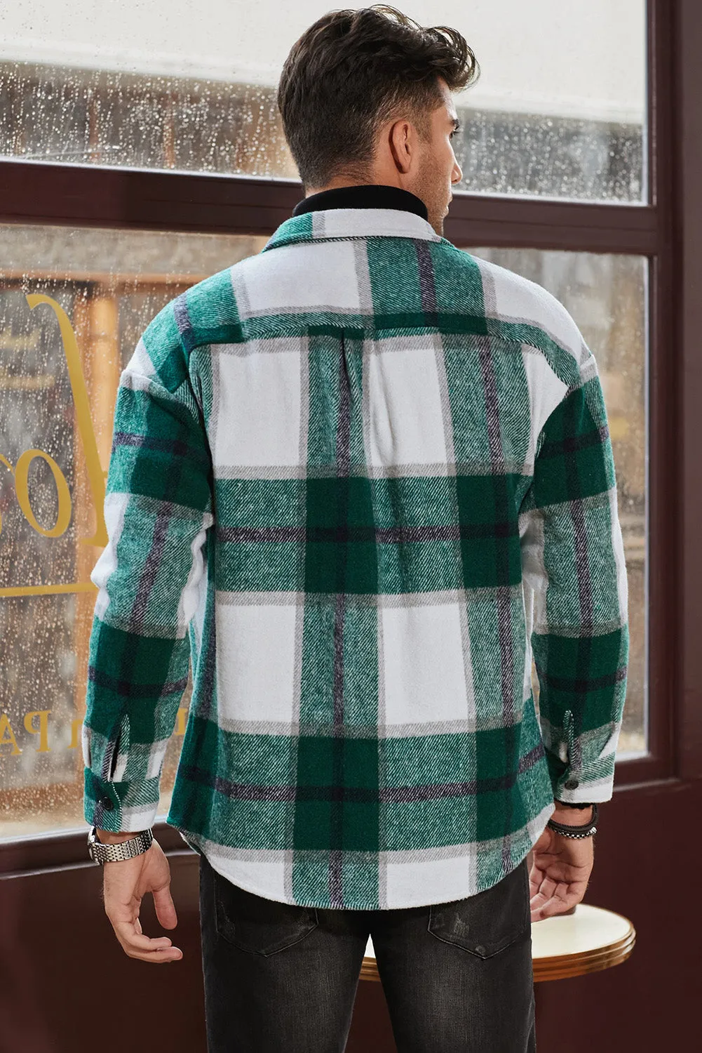 Men's Buffalo Plaid Print Long Sleeve Fleece Shirt