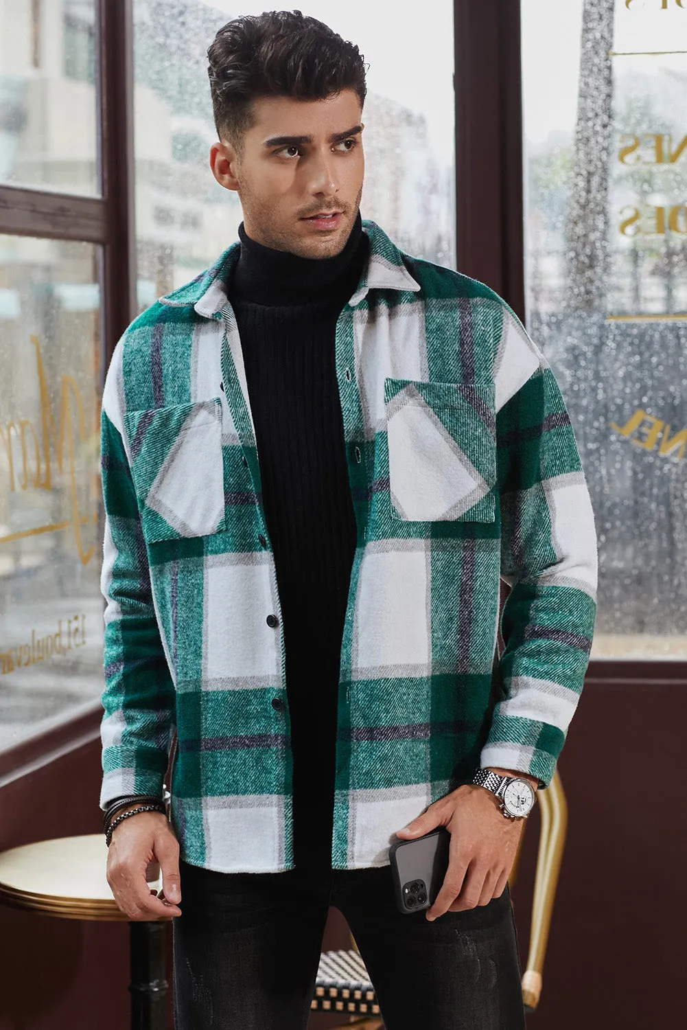 Men's Buffalo Plaid Print Long Sleeve Fleece Shirt