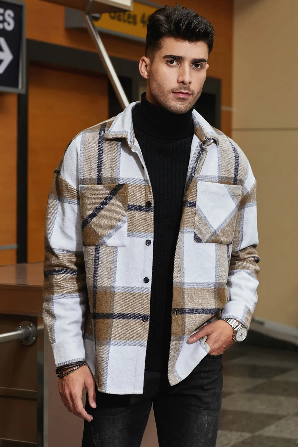 Men's Buffalo Plaid Print Long Sleeve Fleece Shirt