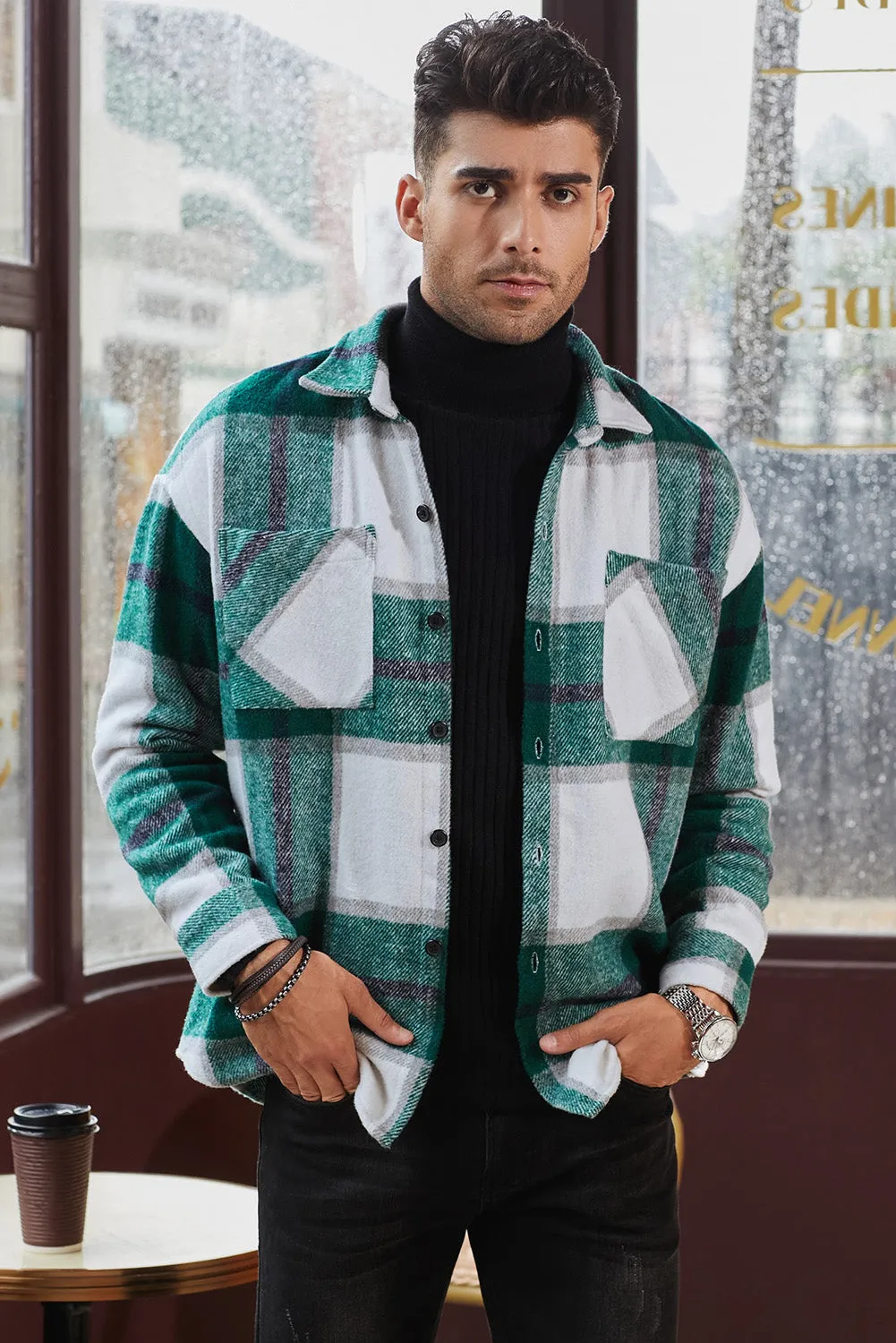 Men's Buffalo Plaid Print Long Sleeve Fleece Shirt