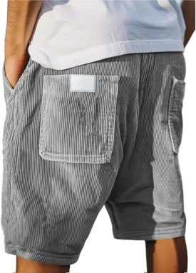 Mens Corduroy Shorts Vintage Washed Straight-Leg Shorts Fashion Classic Fit Casual Pants with Embroidery Pockets