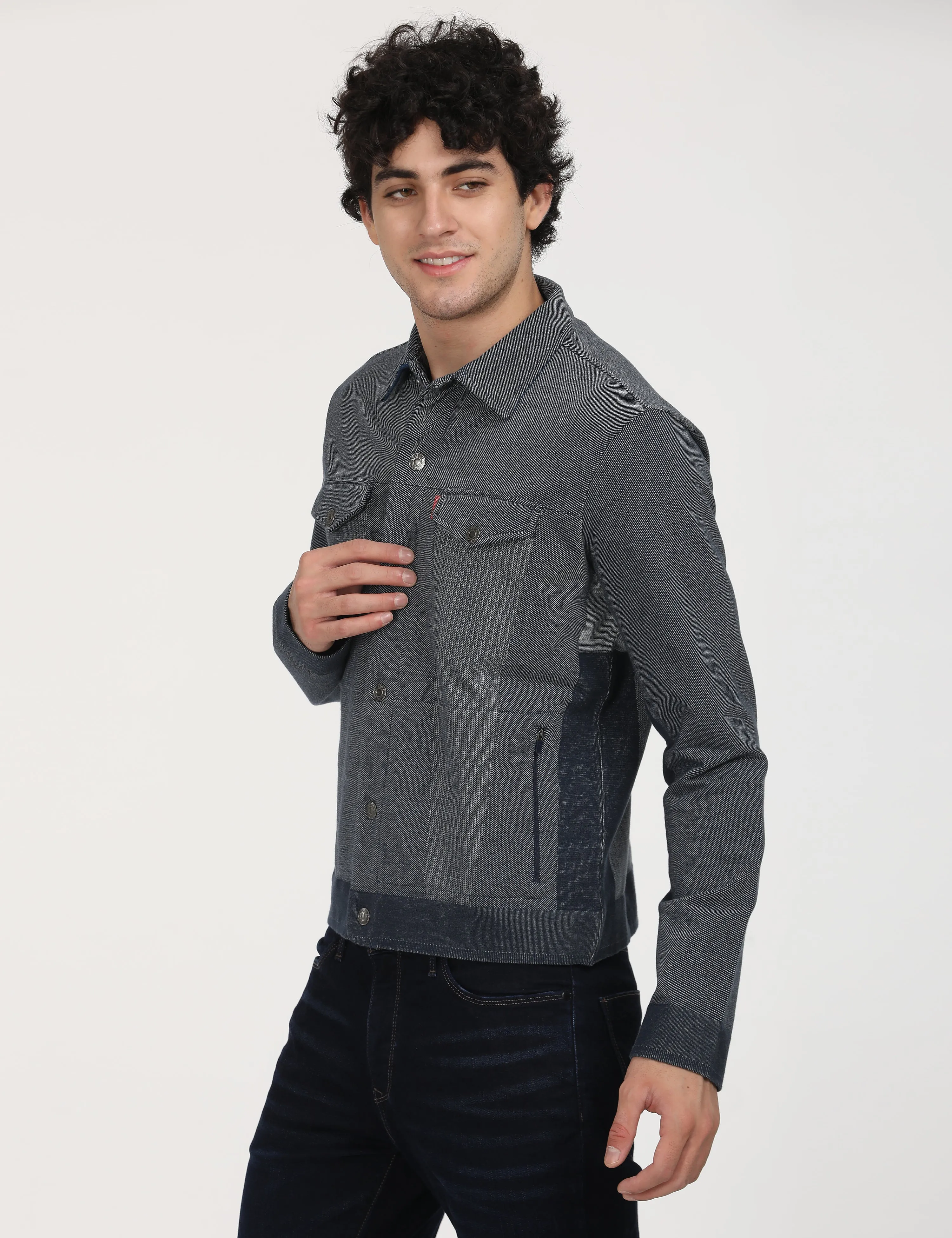 Men's Spread Collar Colorblock Jacket
