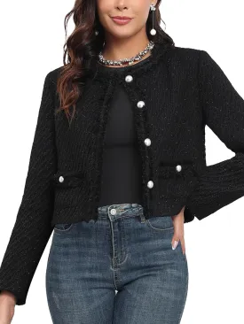M.Infisavo Tweed Blazer Jackets for Women Fall Winter Long Sleeve Elegant Work Business Casual Cropped Jacket