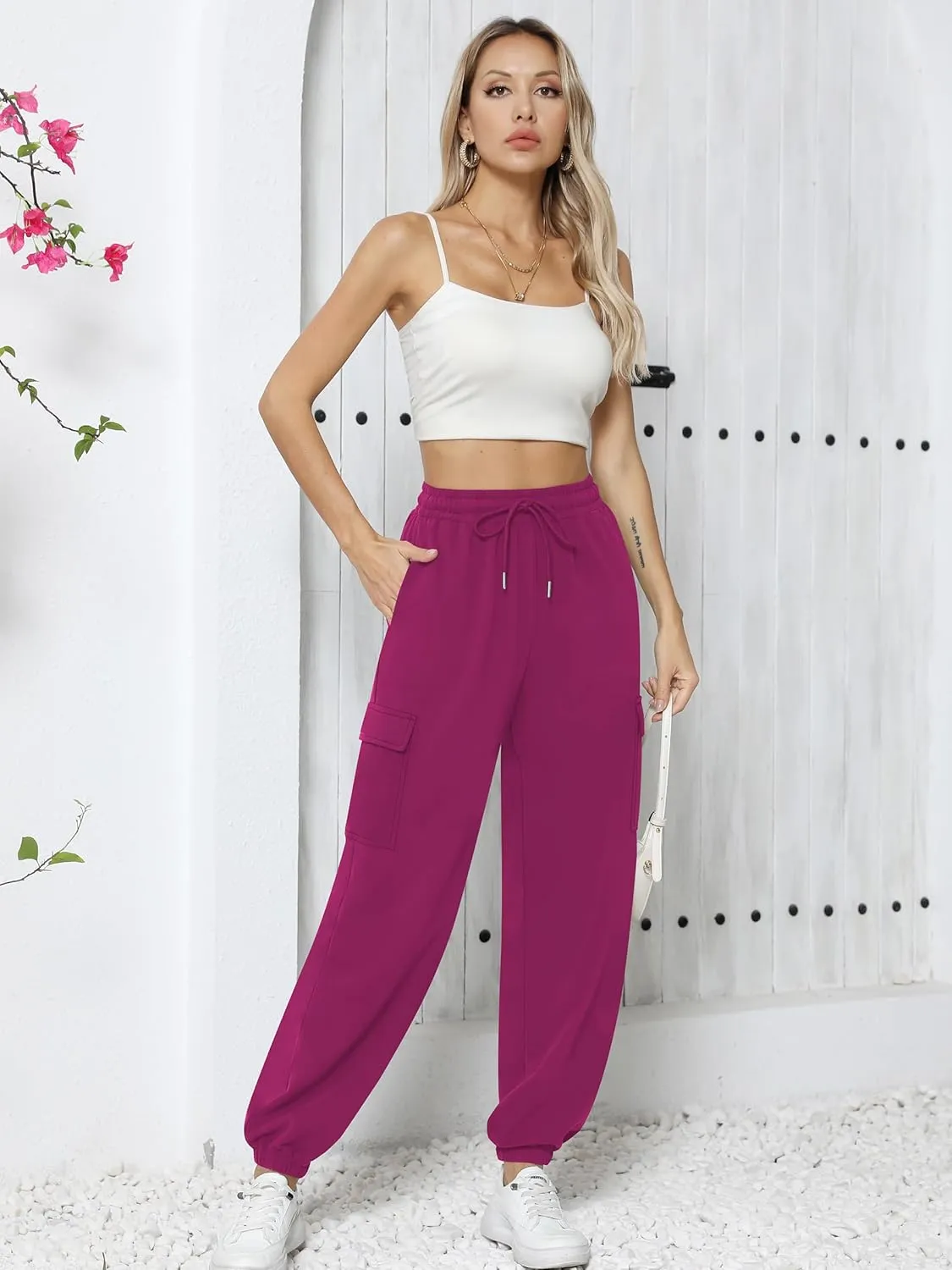 Missufe Women's Joggers Sweatpants Elastic High Waist Drawstring Cinch Bottom Casual Pants with Pockets