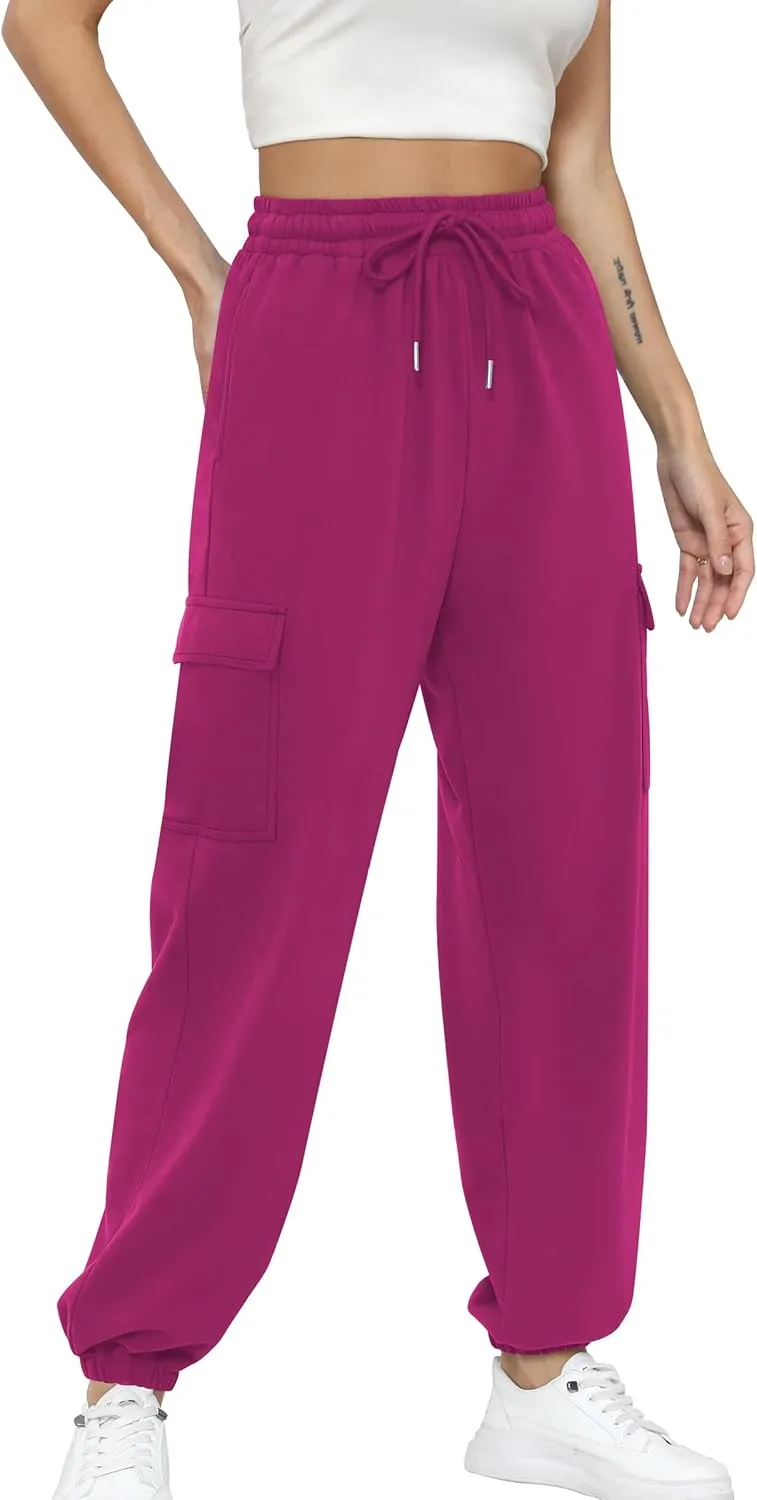 Missufe Women's Joggers Sweatpants Elastic High Waist Drawstring Cinch Bottom Casual Pants with Pockets